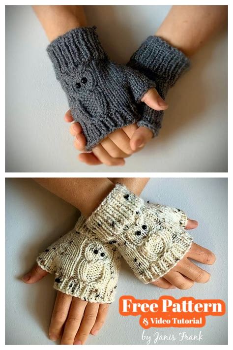 Owl Fingerless Gloves Free Knitting Pattern and Video Tutorial Knitting Gloves Pattern, Beginner ...