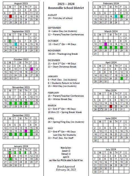 2023-2024 District Calendar | Booneville Schools