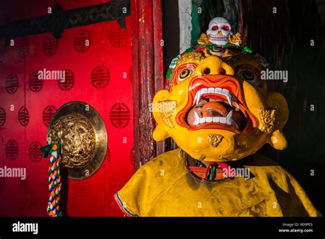 Colorful wooden masks are used for ritual dances by the monks at Hemis Festival Stock Photo - Alamy