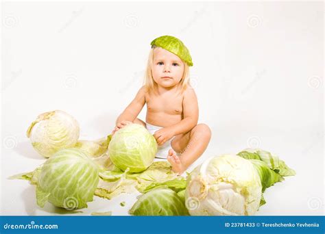 Baby with cabbage stock image. Image of positivity, portrait - 23781433