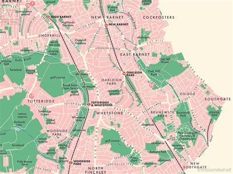 Barnet (London borough) retro map giclee print – Mike Hall Maps & illustration