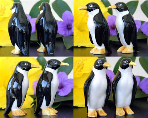 Vintage Penguin Family Two Sets Bone China Japan Black White Figurines - Penguins