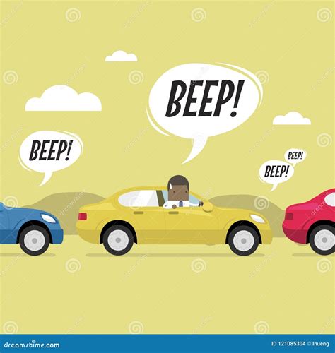 African Businessman On The Road With Traffic Jam, Honk A Horn. Vector ...