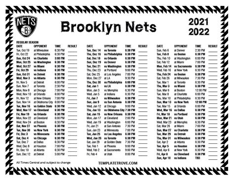 Printable 2021-2022 Brooklyn Nets Schedule