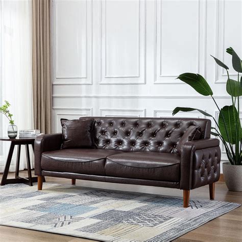 Mid Century Modern Faux Leather Sofa | Cabinets Matttroy