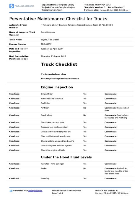 Preventative Maintenance Checklist for Trucks: Diesel, semi trucks