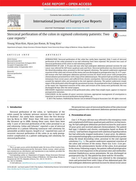 (PDF) Stercoral perforation of the colon in sigmoid colostomy patients: Two case reports