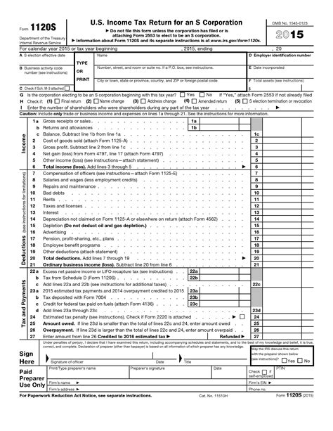 Free U.S. Income Tax Return for an S Corporation - Form 1120S - PDF ...