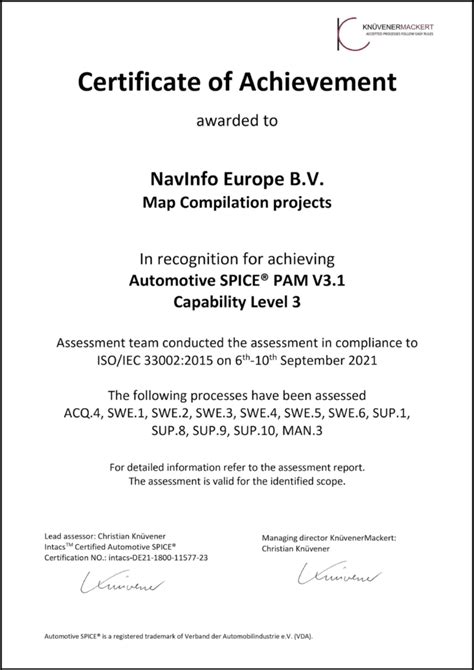 NavInfo Europe achieves Level 3 Automotive SPICE Assessment