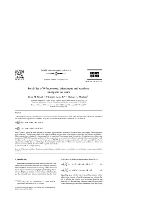 (PDF) Solubility of 9-fluorenone, thianthrene and xanthene in organic ...