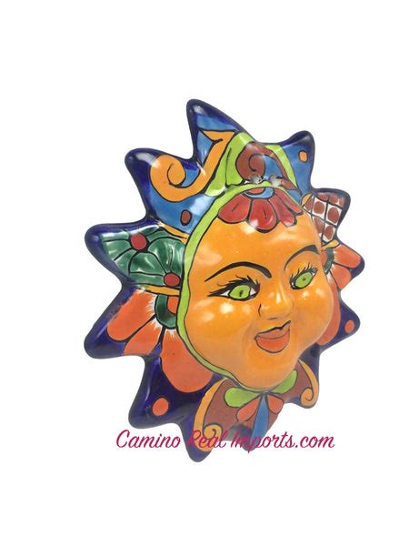 Mexican Wall Hanging Talavera Pottery Sun Face 8" TSF8010 – Camino Real Imports