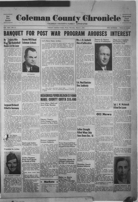 Coleman County Chronicle (Coleman, Tex.), Vol. 13, No. 11, Ed. 1 Thursday, March 1, 1945 - The ...