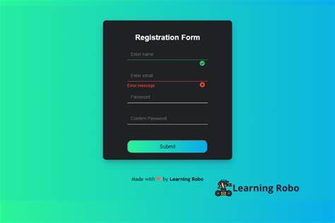 Registration Form Validation using HTML, CSS & JavaScript
