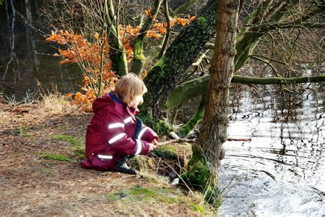 Premium Photo | Girl fishing in lake at forest