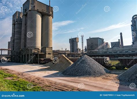 Industrial Grey Landscape Environmental Pollution Waste of Cement Factory. Big Pipes of Industry ...