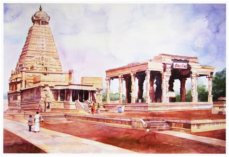 Artist Ragu: Thanjavur Brihadeeswarar Temple Watercolor Painting