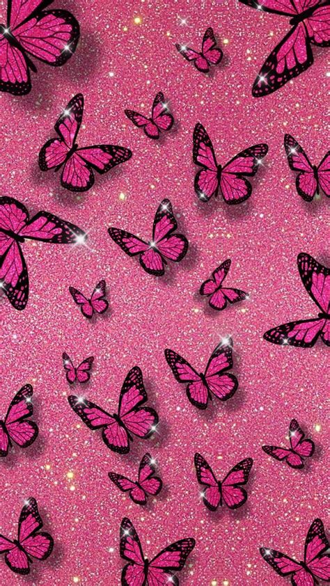 View 17 Girly Diamond Crystal Pink Glitter Butterfly Wallpaper - Teren Nana