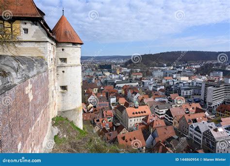 HEIDENHEIM, GERMANY, APRIL 7, 2019: View from the Castle Hellenstein ...