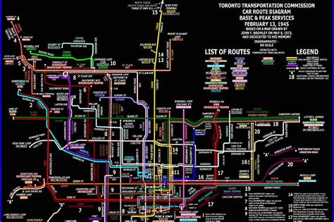 Someone made a map of what the TTC streetcar system looked like in 1945