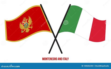 Montenegro and Italy Flags Crossed and Waving Flat Style. Official ...