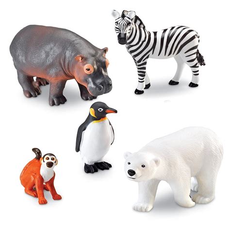 Learning Resources Jumbo Zoo Animals I Monkey, Penguin, Zebra, Polar Bear, and Hippo, 5 Animals ...