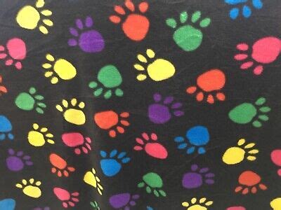 colorful rainbow dog paw print fleece fabric on black, 60" w, sold by the yard | eBay