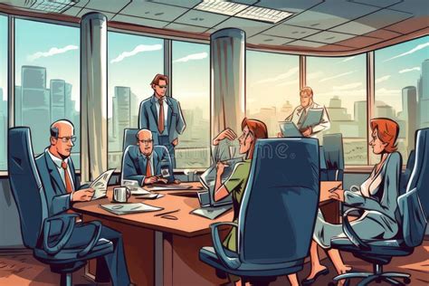 Cartoon Business People Having a Meeting in the Office. Stock Illustration - Illustration of ...