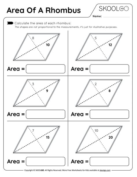 Area of a Rhombus - Free Worksheet for Kids - SKOOLGO