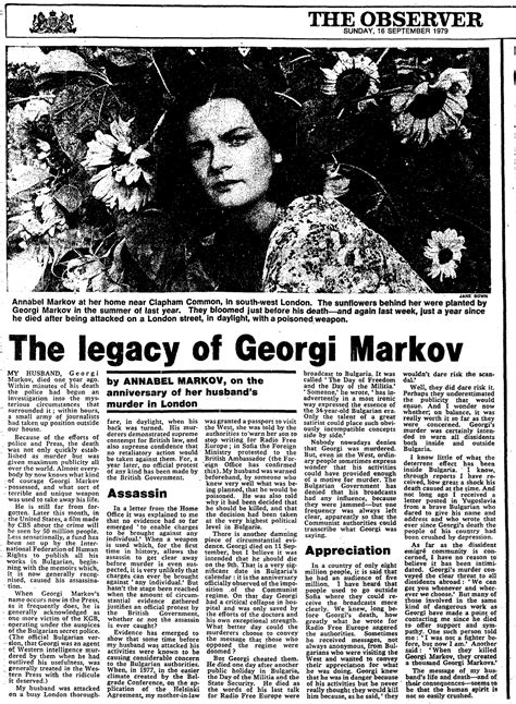 The poison-tipped umbrella: the death of Georgi Markov in 1978 ...