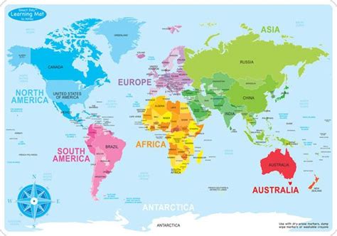 World Map Basic Smart Poly Learning Mat | World map, Map, World map with countries