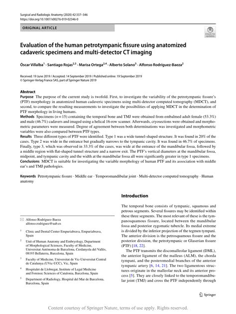 Evaluation of the human petrotympanic fissure using anatomized cadaveric specimens and multi ...