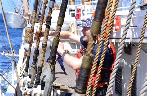 DVIDS - Images - USCGC Eagle crew member protects cutter’s rigging while underway in the ...