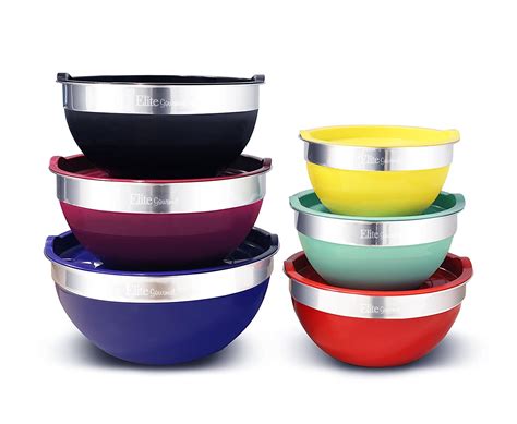 Elite Gourmet EBS-0012 Maxi-Matic 12-Piece Stainless Steel Colored Mixing Bowls with Lids, 7.25 ...