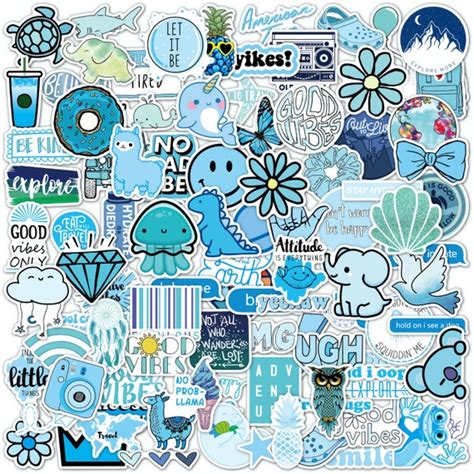 100 Blue Water Bottle Stickers Pack Vsco Stickers Laptop Cute - Etsy