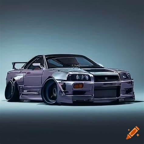 A nissan skyline r34 modified as a drift car