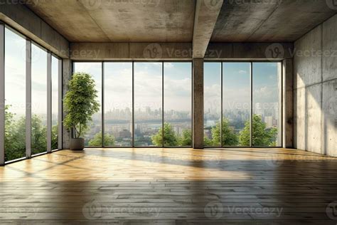 Empty room with panoramic window and mountain view. Generative AI ...