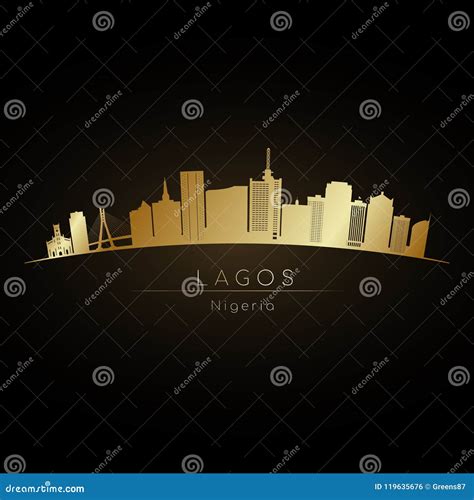 Golden logo Lagos skyline. stock vector. Illustration of lagos - 119635676