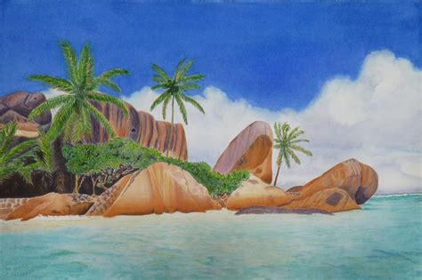 Seychelles Paradise by Laura Manning | Painting, Art, Outdoor