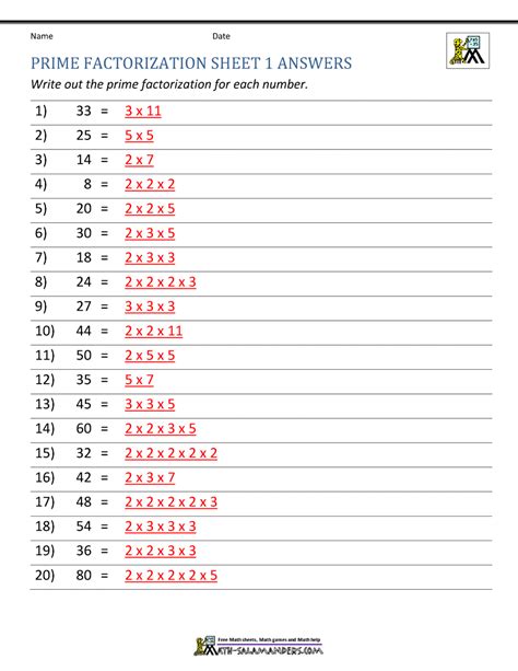 Prime Factoring Worksheets - Printable Word Searches