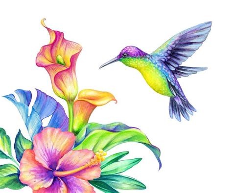 Flying Hummingbird With Tropical Calla Lily Wall Decal Home | Etsy ...