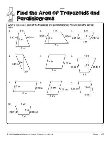 Area of Trapezoids Worksheets