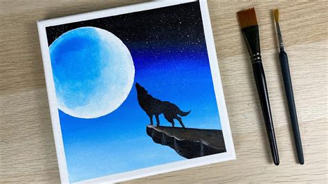 The Wolf and the Moon Painting Idea - Easy Acrylic Painting For Beginner #41 - YouTube