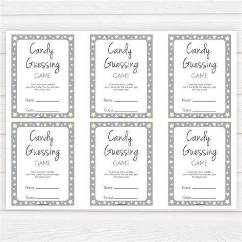 Candy Guessing Game - Grey Stars Printable Baby Shower Games – OhHappyPrintables