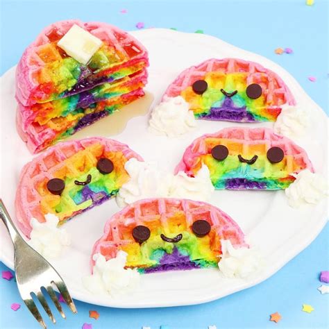 Rainbow waffles! Perfect idea for a cute, rainbow unicorn birthday! @kawaiisweeteats Rainbow ...