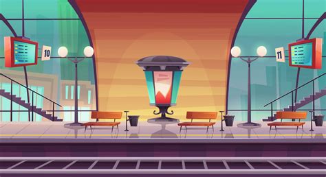 Railway station, empty railroad platform for train 24233378 Vector Art ...