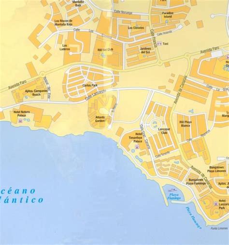 Playa Blanca map Bungalows, Flamingo, Island, Real, Holiday, Beach ...