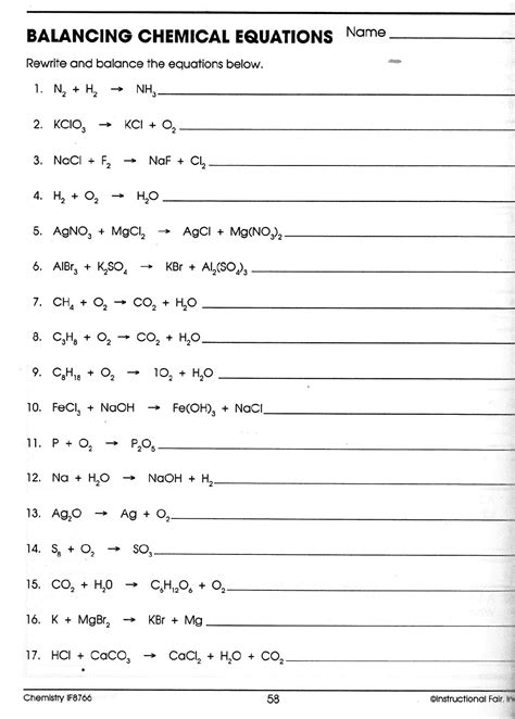 Balancing Equations Worksheet Physical Science - Equations Worksheets