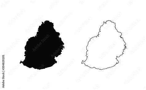 Mauritius map silhouette line country Africa map illustration vector outline African isolated on ...