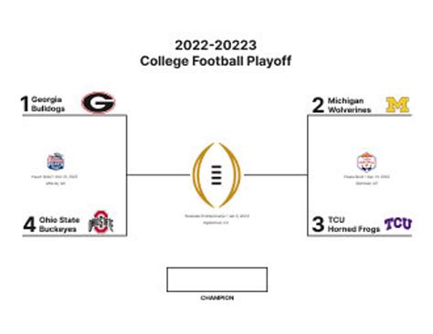 2022-2023 College Football Playoff Bracket, 8.5x11 Size Letter Paper to ...