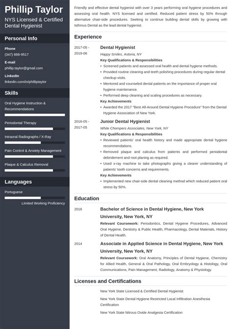 Dental Hygiene Resume Templates